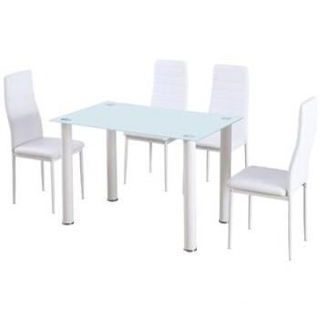 Mesa de Comedor de Cristal Templado con 4 Sillas de Polipiel - Ideal para Cocina o Comedor, Color Blanco