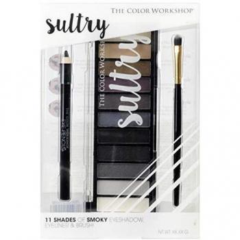 Sultry Eyeshadow Palette - The Color Workshop - Paleta de Sombras de Ojos - 11 Tonos Grises, Marrónes y Negros, con Pincel de Sombra de Ojos y Lápiz de Ojos
