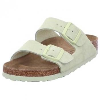 Birkenstock Arizona Suede Leather Sandals, Faded Lime/White, EU38 UK5