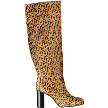 Chic Beige Heeled High Boots with Contrast Details - Size 7 US (EU37)