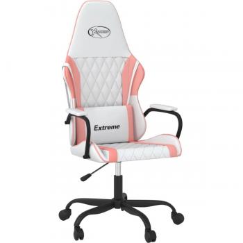 Silla gaming de masaje cuero sintético blanco y rosa
