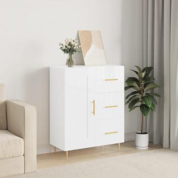 Aparador de madera de ingeniería 69,5x34x90 cm con puertas y cajón, mueble de almacenaje para salón moderno, armario auxiliar y armario de almacenamiento en color blanco brillante