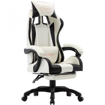 Silla giratoria de oficina para videojuegos con reposapiés y tapizado en polipiel negra