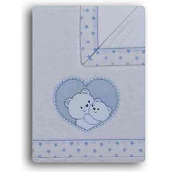Sábanas Cuna Franela Corazón Oso Blanco Azul