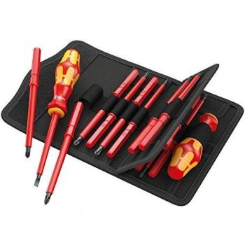 Wera 05347107001 347107 60 i/62 i/65 i/18 KKVDE 60i/62i/65i/18 Kraftform Kompakt VDE Screwdriver Set with Insulated Interchangeable Blades and Twin Handles, Red/Yellow, 18Pc