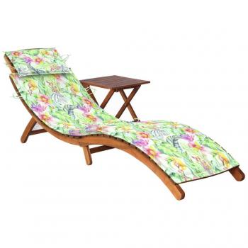 Acacia Wood Garden Sun Lounger with Cushion and Table