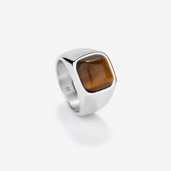 Anillo de Hombre Jc. Ruiz de Acero Plateado con Ojo de Tigre Talla 22
