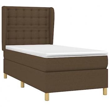 Cama box spring con colchón tela marrón oscuro 90x200 cm