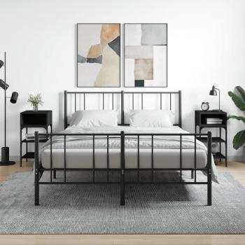 Mesita de Noche 2 Piezas Negro Madera Multicapa 35x34,5x70 cm