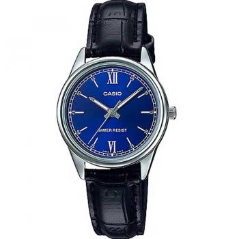 Casio Women's Classic Analog Watch - LTP-V005L-2B with Blue Dial and Leather Strap