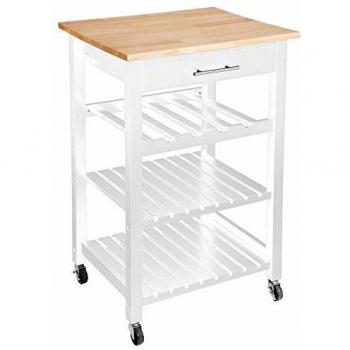 Carrito auxiliar de madera 4 niveles Claude blanco - Mesa auxiliar blanca de 88 cm, diseño contemporáneo, estructura de madera, cuatro estantes para almacenamiento y organización