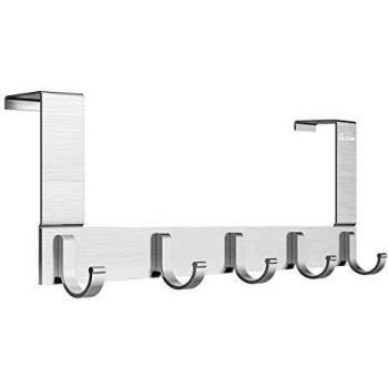 Anjuer Perchero para Puerta Colgadores de Puerta Aluminio Percha de Baño Gancho de Baño para los dormitorios baños armarios gabinete - 5 Ganchos