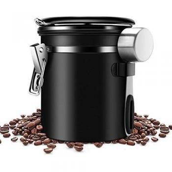 KONKY Bote para Café Molido Acero Inoxidable con Cuchara Medidora, 1.5 L Recipiente Hermetico para Café, té, nueces y Polvos, prevenir la oxidación del café y Mantener los Aromas