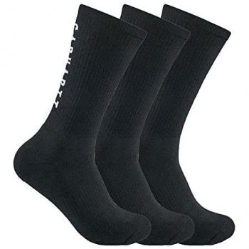 Carhartt Force Midweight Logo Crew Calcetines para Hombre (Pack de 3, Color Negro, Talla L)