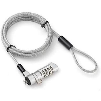 Candado de Seguridad para Notebook con Combinación, Compatible con Nano Slot (HP y Otros Marcas) - 1.8m, Color Plata