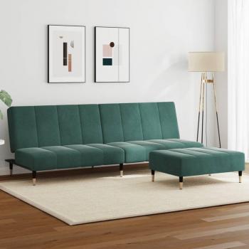 Sofá cama de 2 plazas con reposapiés de terciopelo verde oscuro Vidaxl