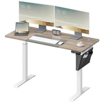 Escritorio Eléctrico Songmics, 60 x 140 x (72-120) cm, Ajustable sin Escalonamiento, Memoria con 4 Alturas, Tablero Empalmado, Blanco Simple y Greige