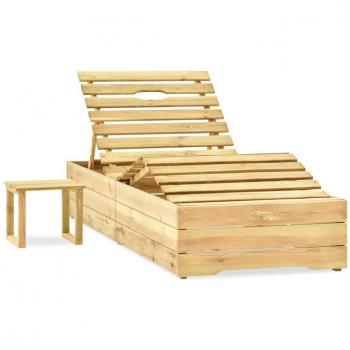 Tumbona de jardín con mesa y cojín de madera de pino impregnada