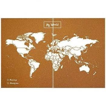 Miss Wood Map Mapa del Mundo de Corcho, Blanco, XXL