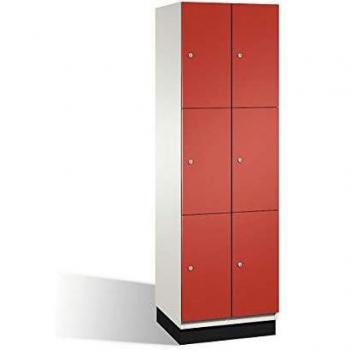 Armario de Compartimentos Bajo Llave C+P Cambio, 2 Compartimentos, Acero Blanco y Rojo, Dimensiones B 600 mm, 6 Estantes