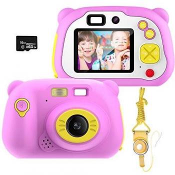Cámara para Niños con Tarjeta TF,Cámara Digitale Selfie para Niños,Video cámara Infantil con Pantalla de 2 Pulgadas,HD 1200 MP/1080P Doble Objetivo,a Prueba de Golpes,Carcasa de Silicona