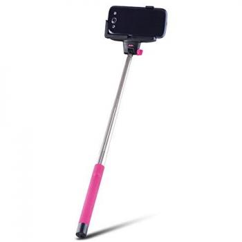 FOREVER Remote Selfie Monopod telescópico con Soporte Ajustable para Cualquier teléfono, Cable USB Carga, Inalámbrico, Bluetooth, Rosa