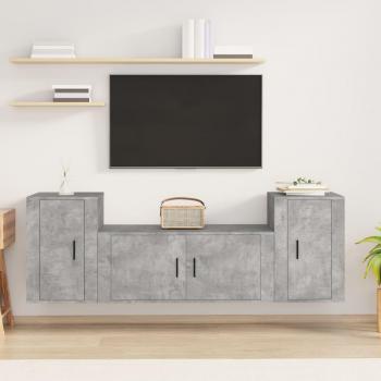 Set de muebles de TV 3 piezas madera contrachapada gris hormigón