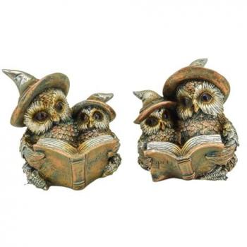 Figura de Búho Leyendo Marrón - 2 Unidades - Decoración Hogar 8x8x8cm