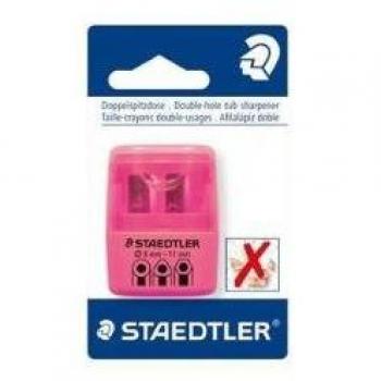 Staedtler Sacapuntas Doble Uso con Depósito - 2 Agujeros - De 8.2mm hasta 10.2mm - Color Rosa Neon