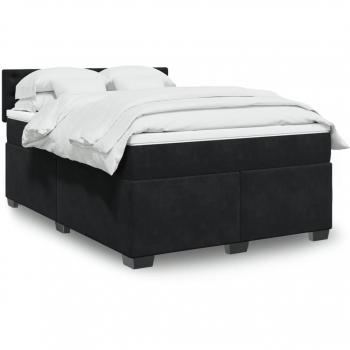 Cama box spring de muelles con colchón negro 140x190 cm en terciopelo