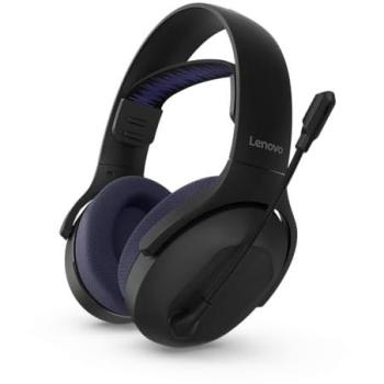 Auriculares Inalámbricos Gaming Lenovo Legion H410 (Bluetooth 5.2, Giratorios 90°, Ajustables, Receptor USB-A, Compatible con PC y Consolas) Negro y Púrpura