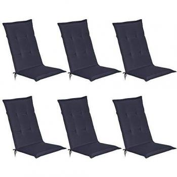 Set de 6 Cojines para Sillas Tumbonas con Respaldo Alto - 120x50x6 cm Azul Oscuro - Beautissu