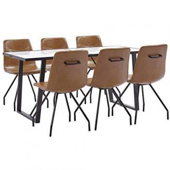 vidaXL Juego Comedor 7 Piezas de Cuero Sintético Mobiliario Decoración Interior Casa Hogar Robusto Duradero Resistente Funcional Práctico Útil Coñac