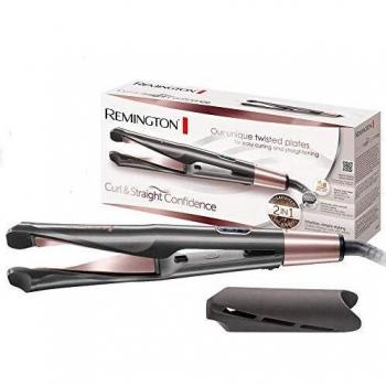 Remington Curl & Straight Confidence S6606B - Plancha de pelo, alisador y rizador 2 en 1, cerámica, digital, resultados profesionales, gris