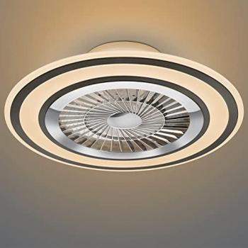 Ventilador y Lámpara de Techo LED Ø60 cm con Borde Negro Satinado, Mando a Distancia, Regulador de Intensidad, Temporizador, Luz Nocturna y Efecto Estrellas 3000-