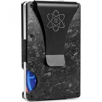 ROSSM Cartera para Hombre con Bloqueo RFID - Tarjetero Hombre Minimalista de Fibra de Carbono y Metal para Tarjetas de Crédito con Clip y Banda Elástica para Billetes