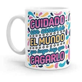 Taza Original Cuidado con Comerse el Mundo - Resistente al Microondas y Lavavajillas