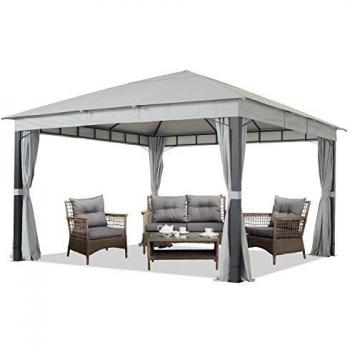 Cenador de jardín 4x4 m ALU Premium con lona de techo impermeable aprox. 220g/m² y 4 partes laterales en color gris, perfil de 9x9 cm