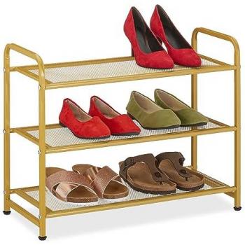 Zapatero Dorado Estrecho de Metal para 6 Pares de Zapatos, 3 Niveles, Dimensiones 48 x 60 x 25 cm