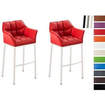 Set de 2 Taburetes Damaso en Similpiel Rojo y Blanco con Estructura de 4 Pies