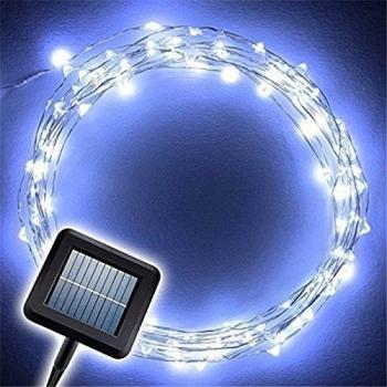 BUYERTIME 10M/33ft 100 LEDs Solar Cadena de Luces Impermeable Flexible de Alambre de Cobre para Iluminación DIY, Navidad y Decoración Fiesta - Blanco Frío