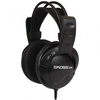 Koss UR20 Over-Ear DJ Headphones, Closed-Back Design, Adjustable Headband, Deep Bass Performance, 3.5mm Jack Plug, Black