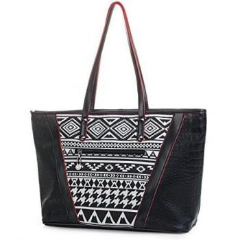SKPAT - Bolso Grande de Mujer Tipo Shopping con Doble Asa. Cierre con cremallera. Base reforzada. Cuero PU Polipiel Efecto Reptil. Etnico. Ideal para ir de Compras. 33791, Color Negro