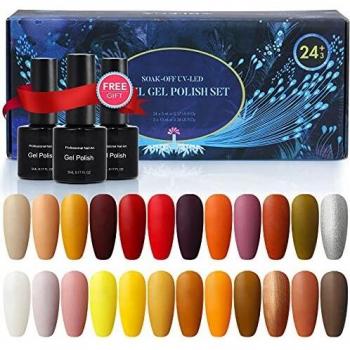 Esmalte Semipermanente, 24 Colores Pintauñas Semipermanente Uñas Gel UV LED, Colorido Esmaltes de Uñas Kit, con Base, Capa Superior Brillante y Mate, Para Uso en Salones y Bricolaje