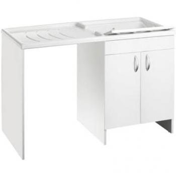 Mueble cubre lavadora móvil con lavabo a la izquierda, color blanco