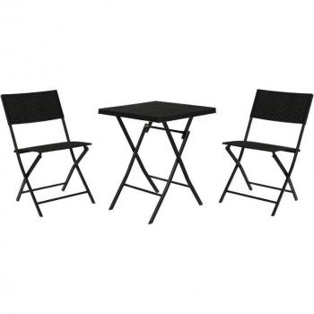 Conjunto de Mesa con 2 Sillas Home ESPRIT Negro Acero ratán sintético 58 x 58 x 71,5 cm