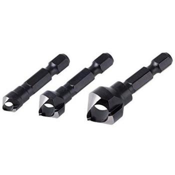 Wolfcraft 4375000 avellanadores, 1 filo, vástago hexagonal PACK 3, diámetro 8, 12, 16 mm, negro