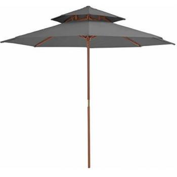 vidaXL Sombrilla Dos Pisos Palo de Madera 270 cm Gris Antracita Parasol Toldo