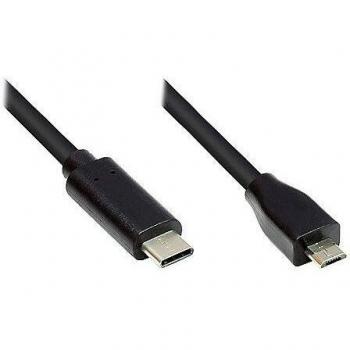Cable USB 2.0 Micro-USB B a USB-C de 0,5 m, Doble Blindaje, Transmisión de Datos 480 Mbps, Color Negro