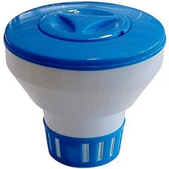 KOKIDO K807BU - Dispensador de Cloro Máx 2 en 1 Ajustable Para 4 Tabletas de Cloro/Bromo de 7,5 cm No Incluidas PVC Resistente Azul y Blanco con Fácil Apertura